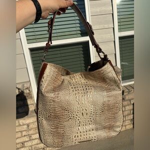 🤎🤍🩶 EUC BRAHMIN Eva Shoulder Bag in Beige Caracara 🩶🤍🤎